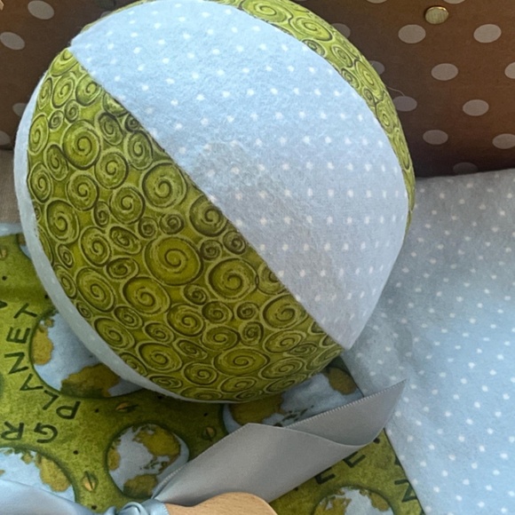 Jingle Ball plushy w/ coordinating sensory blanket handmade wooden teether gift - Picture 4 of 5